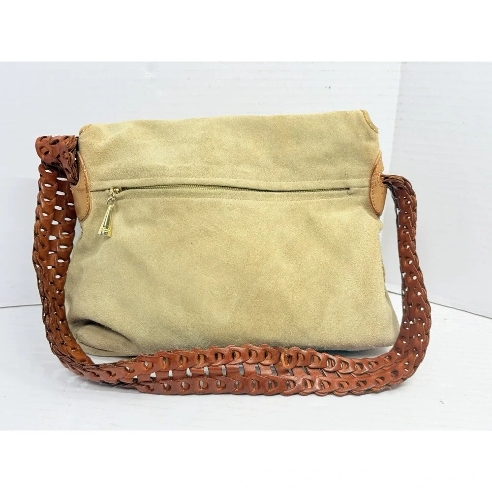 Vintage Plinio Visona Italy Suede Leather Shoulder Bag Braided Strap Boho